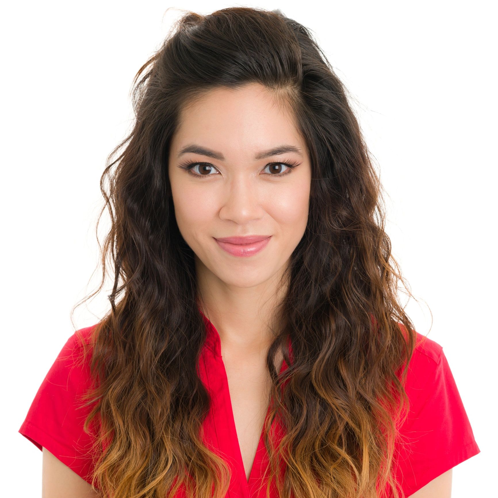 Portrait representing happy hair extension client